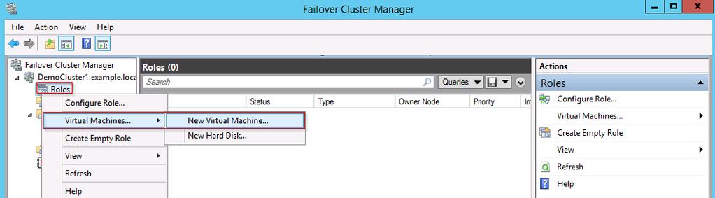 Figure 71. Creating a virtual machine in Failover Cluster Manager 6.