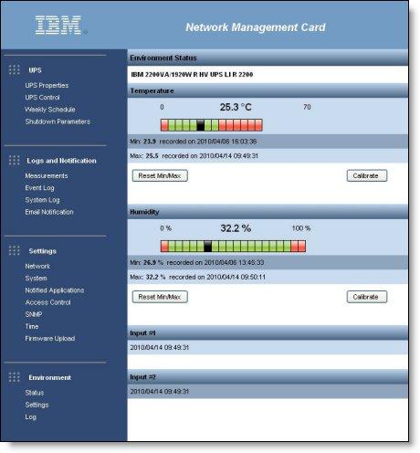 Its status can be monitored from the IBM Systems Director AEM or from the Network Management Card web interface. It measures temperatures between 0 and 80 C (32 and 176 F) with an accuracy of ±1 C.