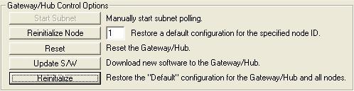 Figure 3-3: Gateway/Hub Control Tab 3.2.1 Gateway/Hub Control Options Start Subnet The Start Subnet button instructs the Gateway/Hub to begin polling the subnet.