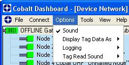 PROGRAM MENU OPTIONS 5 5.4 OPTIONS MENU This menu allows setting Options relative to the Cobalt Dashboard running on the PC. 5.4.1 Sound Various events are accompanied by audible sounds.