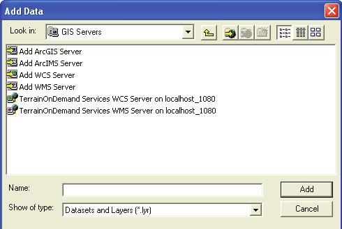 button is clicked. b. Adding WCS i. Choose Add WCS Server and click the Add button ii. Enter the URL: http://localhost:1080/services/wcs.ashx iii. Select version 1.0.0 from the Version dropdown menu iv.