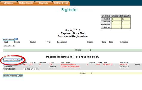 If the professor has given his/her consent through SIS, you can now add the class in Course Registration.