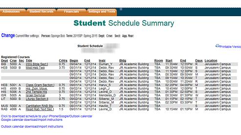 15. Student schedule summary To view a summary of courses that you are taking for the current