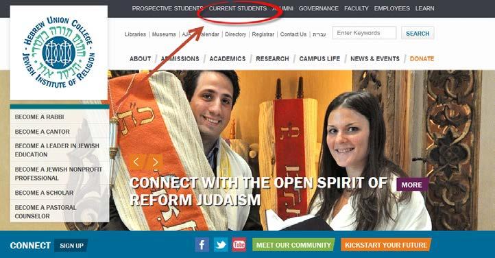 2. Locate HUC-JIR websites Listed on the home page: www.huc.edu under Current Students is a list of locations for various websites for HUC-JIR. 1. Jewish Studies Portal (JSP) - https://jsp.huc.edu/citrix/xenapp/auth/login.