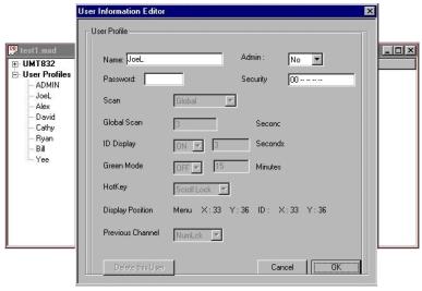 76 PARAGON ADMINISTRATOR S INSTALLATION AND OPERATION GUIDE Editing User Profiles Edit a User s Profile: 1. Click User Profiles on left side of the Overview program window to display a User List. 2.