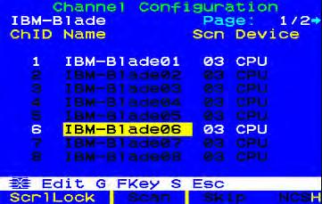 Chapter 9: Managing IBM BladeCenter Servers 5. Use the and keys to highlight the Name field of any server whose name you want to edit. 6. Press Enter the highlight will turn light blue. 7.