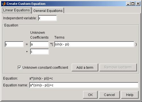 Parametric Fitting You create custom equations with the Create Custom Equation GUI.