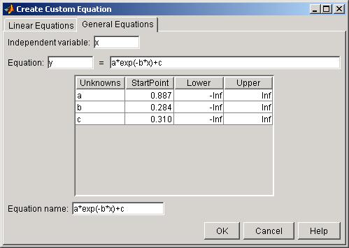 3 Fitting Data Equation The custom equation. Equation name The name of the equation. By default, the name is automatically updated to be identical to the custom equation given by Equation.