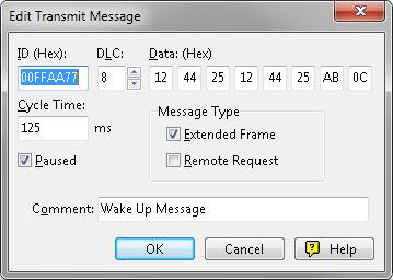 Figure 9: Dialog box New transmit message 2. Enter the ID and the data for the new CAN message. 3. The field Cycle Time indicates if the message shall be transmitted manually or periodically.