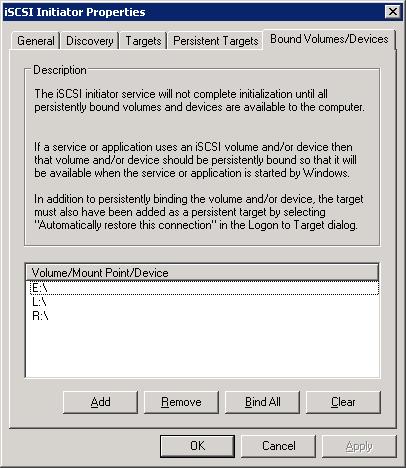 7. In the Log On to Target dialog box, click OK to complete the login. 8. Confirm the connection by clicking the Targets tab in the Microsoft iscsi Initiator Properties dialog box.