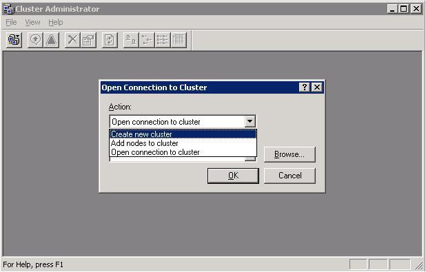 Cluster Administrator 2. In the Cluster Administrator, select Create new cluster.