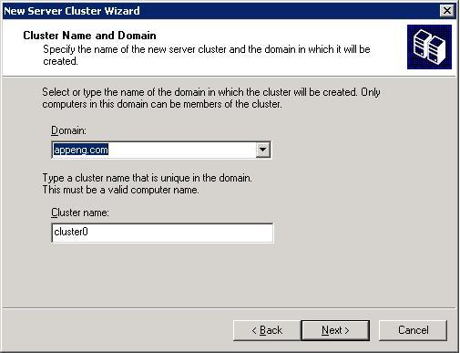 3. Select the domain in which you wish the cluster to participate.
