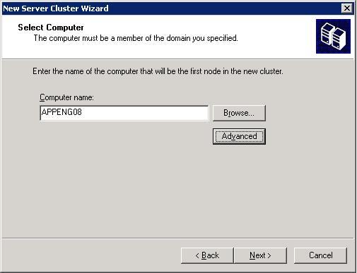 Specify a unique in the Cluster Name field. Click Next to continue. Cluster Wizard Cluster Name and Domain 4.
