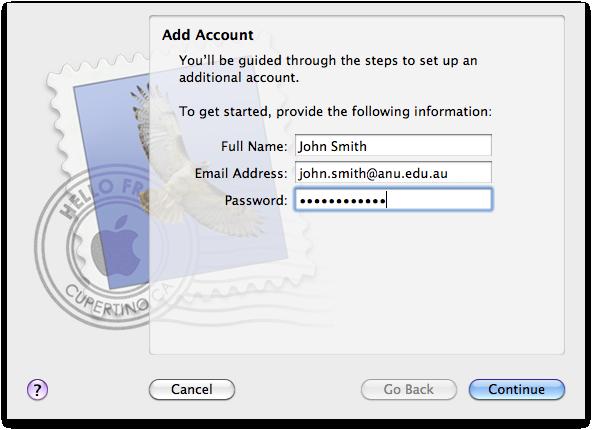 2. Enter the following details: Full Name: John Smith Email Address: john.smith@anu.edu.