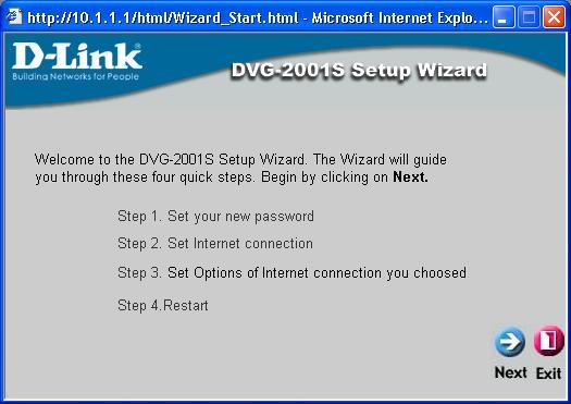 Configuring the WAN (Internet) Connection Click Run Wizard on the