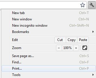 Printing To print websites from Google Chrome, 1. Under the Tools icon, select Print.