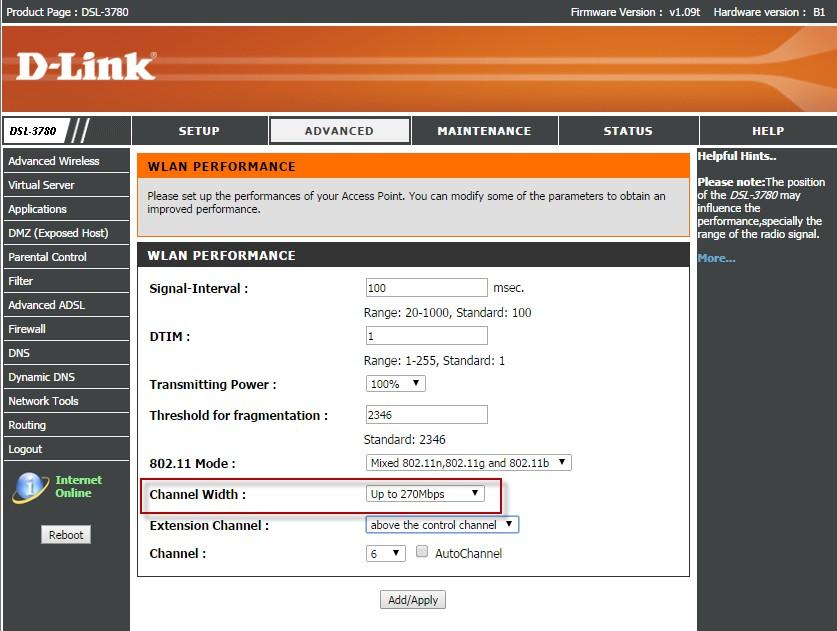 D-Link DSL routers & only some DSL-3780s Click the "Advanced" button from the initial summary screens & click on "Advanced" tab along the top, followed by "Advanced Wireless" on the left.