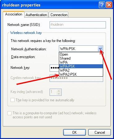 Windows XP & WPA2 Personal encryption 802.11n uses WPA2 AES type encryption, and Windows XP, even after updating drivers, will often be trying to use WPA TKIP by default.