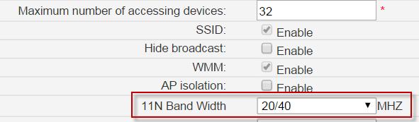 802.11n Bandwidth (Apple devices particularly) Apple devices don't particularly like the 20MHz/40MHz 802.11n bandwidth.