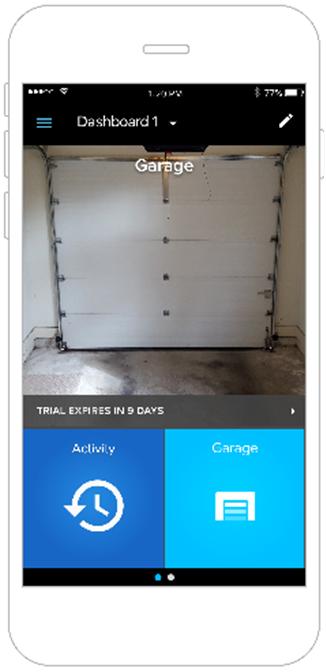 Pressing the controller button will signal your garage to change the position of the door. As this action happens, you will be able to watch your garage door open or close in the background screen.