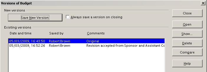 Figure 17: Updated version list Now when you save the file, both versions are saved in the same file.