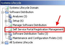 Figure 6. The Self Service Portal Registration Management dashboard from the navigation tree.