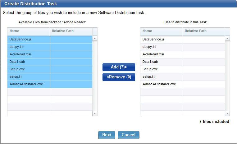 Click New Task to open the Create Distribution Task window, which displays all available files associated with your package that can be included