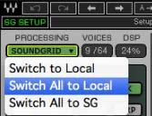 Real-time bounces are not affected and can be undertaken while StudioRack is in SoundGrid mode. VOICES displays the number of StudioRack channels in use compared with the number of allotted channels.