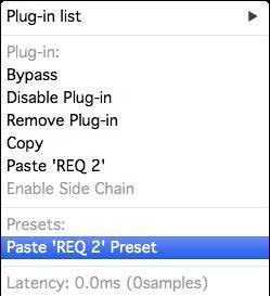Paste [plugin name] Pastes the plugin and settings that have been saved to the clipboard.
