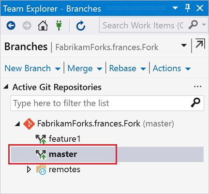 2. Fetch from upstream. 3. Open the Branches page in Team Explorer.