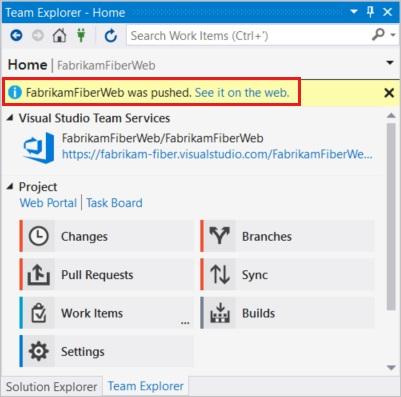 Commit and push updates 1. As you write your code, your changes are automatically tracked by Visual Studio.