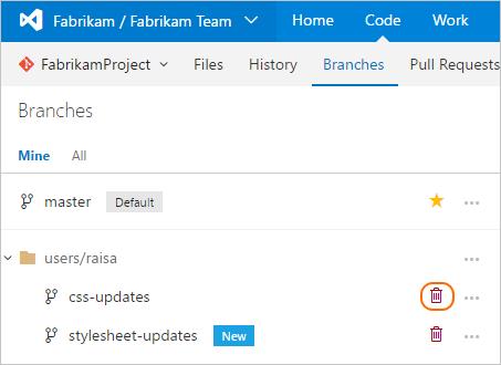 Delete a Git branch from the web portal 10/21/2017 1 min to read Edit Online VSTS TFS 2018 TFS 2017 IMPORTANT This topic covers deleting a Git branch via the web in VSTS and TFS.