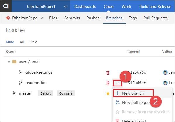 Allow administrators to create branches under releases. tf git permission /allow:createbranch /group:"[fabrikamproject]\project Administrators" /collection:https://fabrikam-fiber.visualstudio.