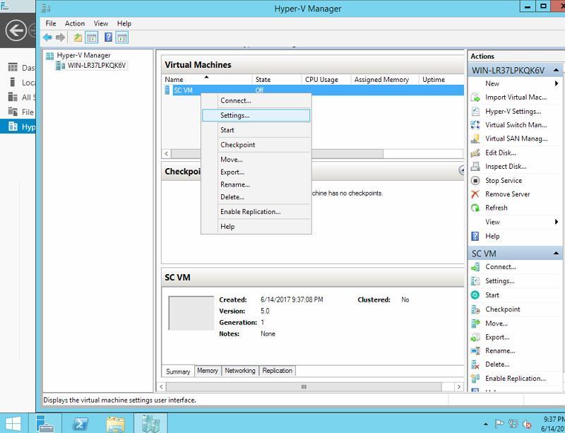 machine from the Hyper-V Management GUI Virtual Machines pane, and