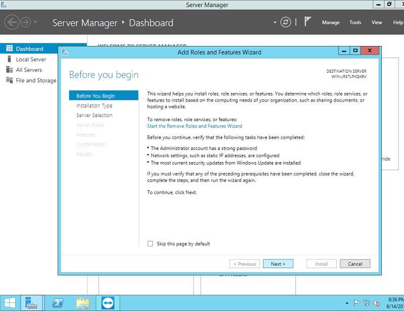 2) If the Hyper-V role is not enabled, click on Add roles