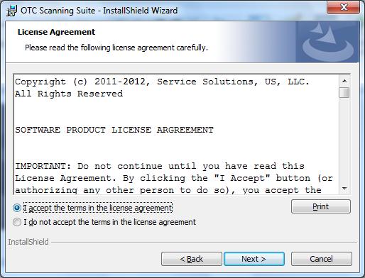 Note: On the License Agreement screen, be sure to select I accept the