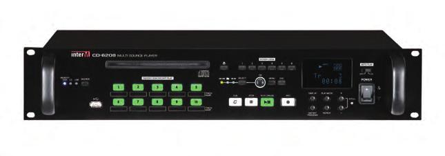 The CD-6208 offers high quality playback of multi-format audio on CD, internal virtual memory and removable SD card.