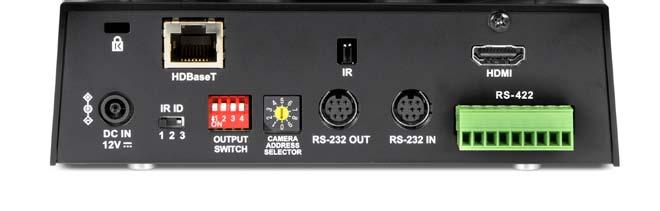 9mm Simultaneous HDBaseT and HDMI outputs Supports RS422/RS232 Interfaces Compatible with most integrated video conferencing