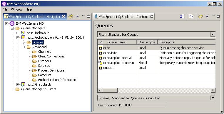 Figure 10-3 WebSphere MQ Explorer remotely administering a queue manager 10.2.