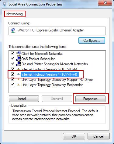 Under the [Networking] tab select [Internet
