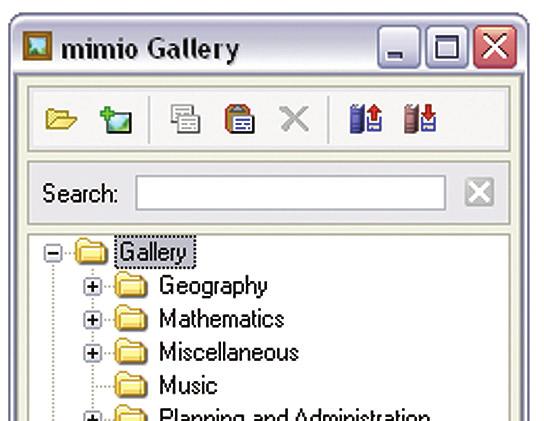 Searching the mimio Gallery You can search the Gallery by: Using the keyword search at the top of the Gallery window. Click to highlight the folder in which you choose to search.