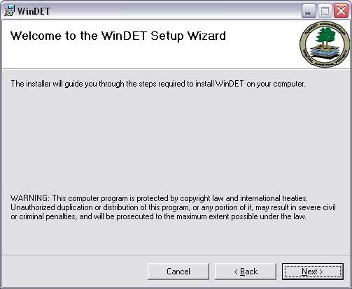 c. Click Next on the Welcome to WinDET Setup Wizard window: d.