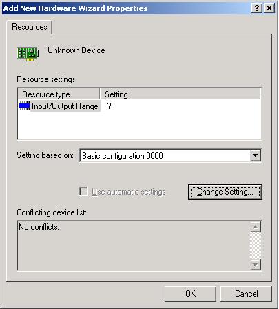 Figure 4-10 Add New Hardware Wizard Properties 16. The Edit Input/Output Range dialog box as shown in Figure 4-11 will appear.