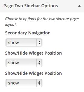 Page Two Sidebar Options Control layout options for the left and right sidebars of the Two Sidebar page template.
