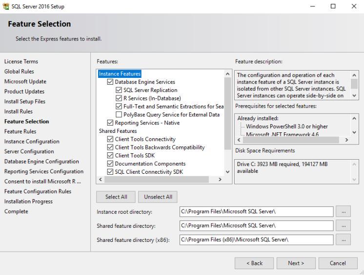 Then you ll be presented with the Feature Selection dialog box where you select which options to install.