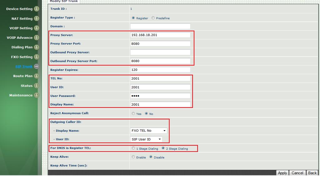 3. Select 2 Stage Dialing at DNIS is Register TEL webpage.