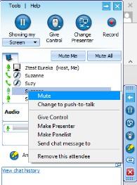 Automatic push & hold to talk function This function is activated when more than five possible talkers appear in a meeting. To be heard, the guest must click and hold the Push & hold to talk icon.