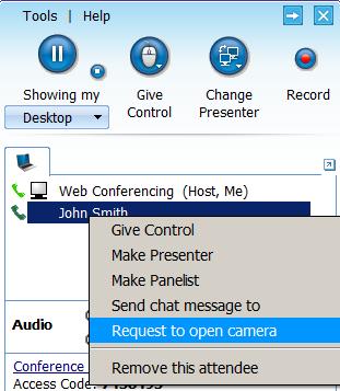 If the webcam has been started but is not visible to attendees, the presenter can try to turn off or slow down hardware acceleration for the graphics card.