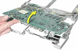 10. Lifting the logic board at the back ports, tilt up the logic board to