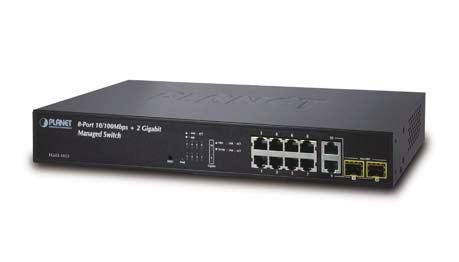 8-Port 10/100Mbps + 2G TP / SFP Combo Managed Switch Full-Functioned / Robust Layer2 Features Layer 2 / Layer 4 Managed Switch for Enterprise and Campus Networking The PLANET is an 8-Port 10/100Mbps